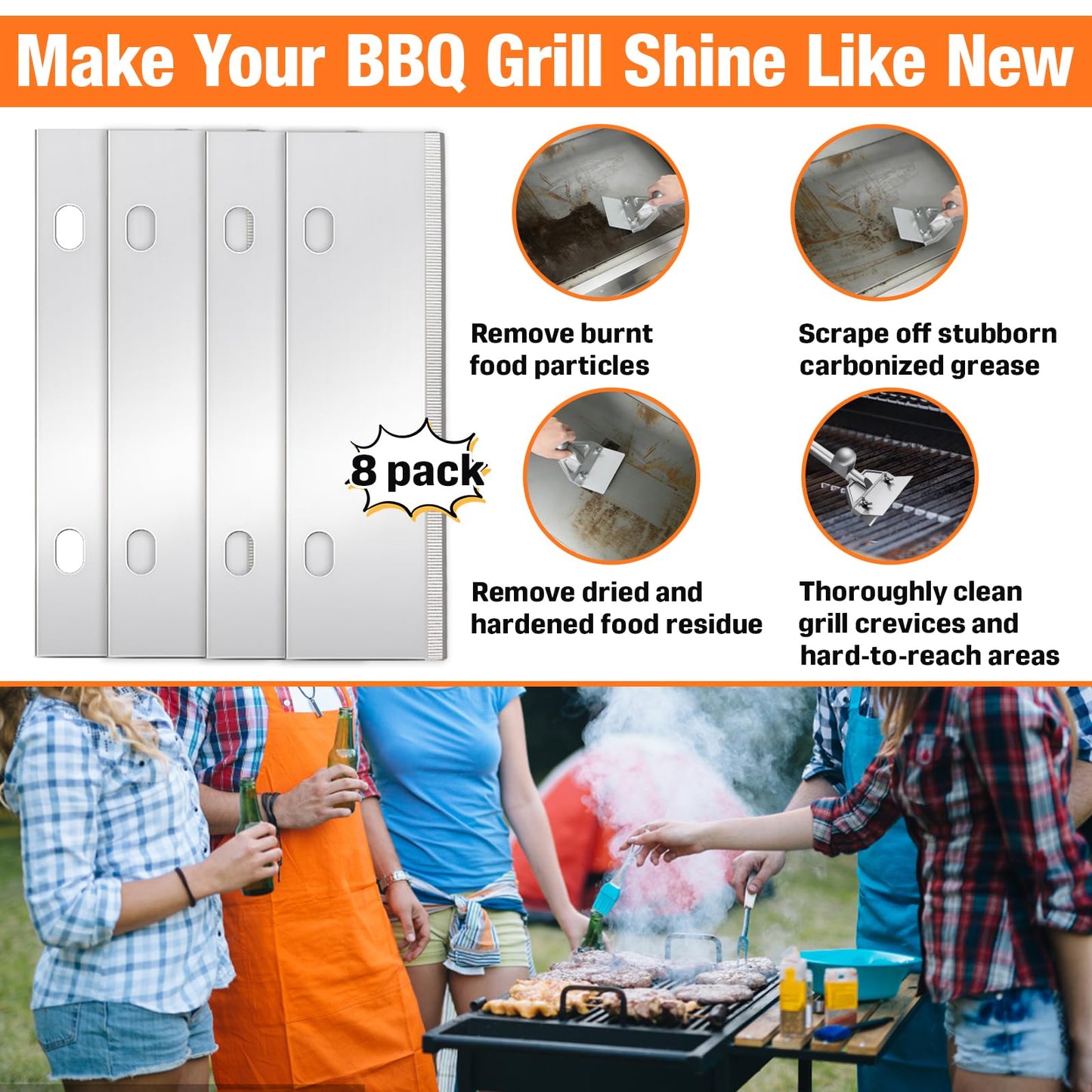 Hyparade 8-Pack Grill Scraper Blades Replacement - Stainless Steel Blades for Griddle & BBQ, Outdoor BBQ Tools & Accessories Blades Included