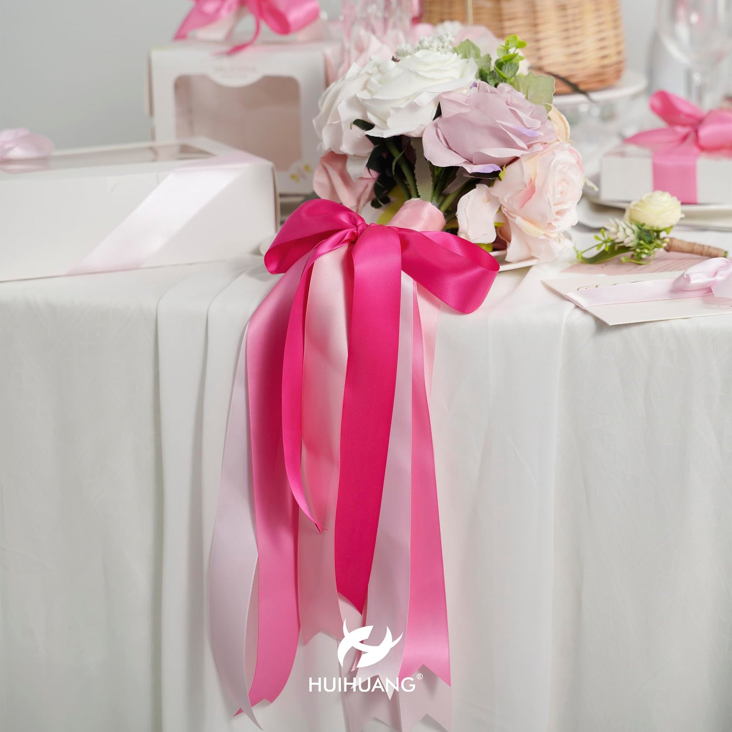 HUIHUANG Pink Ribbon 1-1/2" Satin Ribbon Assorted Pink/Hot Pink Satin Ribbons for Flower Bouquet, Gift Wrapping, Hair Bows Crafts, Wedding Bridal Shower Decor- 6 Rolls, Total 30 Yards