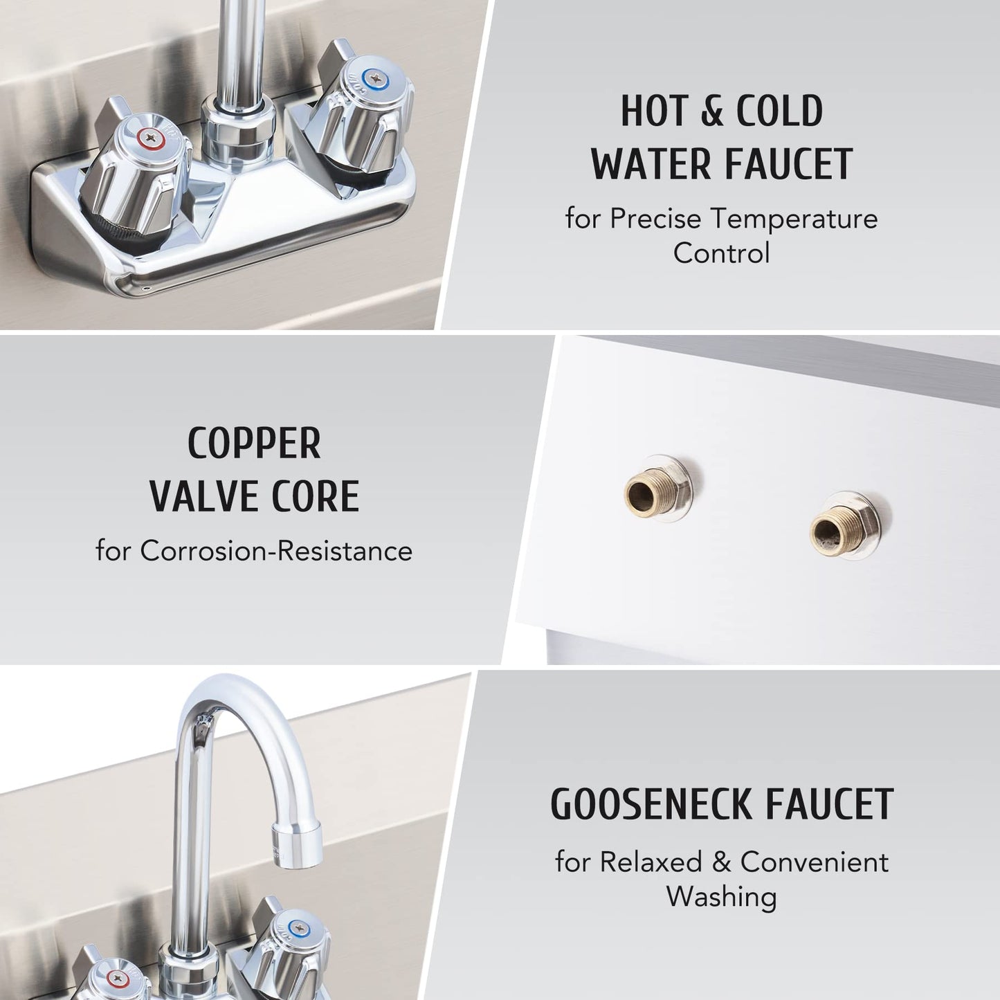 WILPREP Hand Sink Commercial Stainless Steel Sink for Washing, NSF Utility Sink with Gooseneck Faucet, Wall Mount Kitchen Sink for Restaurant Bar RV Bathroom Laundry Room (17 x 15 Inches)