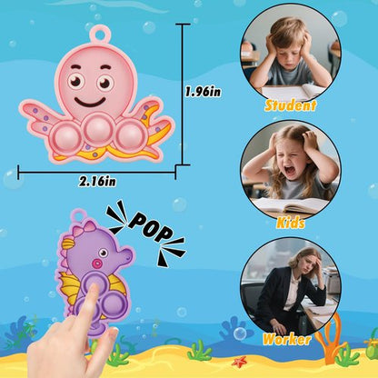 Ksmky 32PCS Sea Animal Pop Fidget Toys Bulk, Mini Pop Keychain,Party Favors for Kids, Goodie Bag Stuffers,Classroom Prizes,Treasure Box Toys