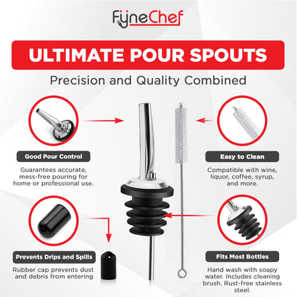 48 Pack Stainless Steel Bottle Pourers for Alcohol, Liquor, and Wine - Bar Accessories, Spouts for Bottles and Dispensers