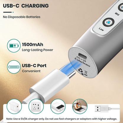 Colarlemo Milk Frother Handheld Rechargeable, Frother Wand Drink Mixer Electric Whisk for Coffee, Detachable With 3 Stainless Whisks, Hand Mixer for Lattes, Cappuccino, Matcha, Egg, No Stand, Silver