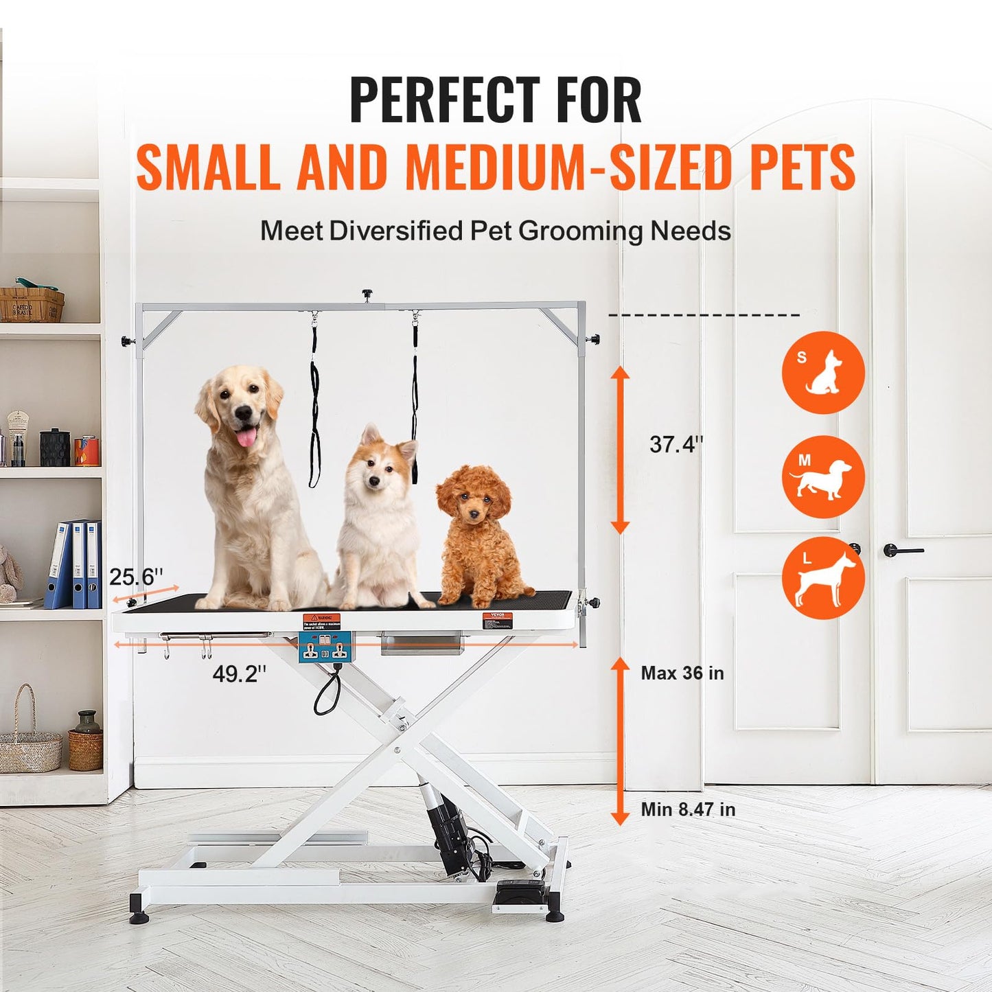 VEVOR 50 Inch Pet Grooming Table, Heavy Duty for Large Dogs, Height Adjustable, Anti Slip Tabletop, Grooming Arm Included, Max Load 400LBS