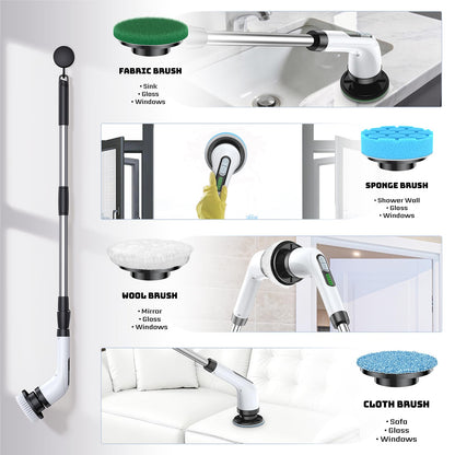 Highyes Electric Spin Scrubber, Powerful 2-Speed Cleaning Brush, IPX7 Waterproof with 7 Reusable Brush Heads & Extendable Handle, for Bathroom Toilet Shower Kitchen Wall Tile Floor Grout (White)