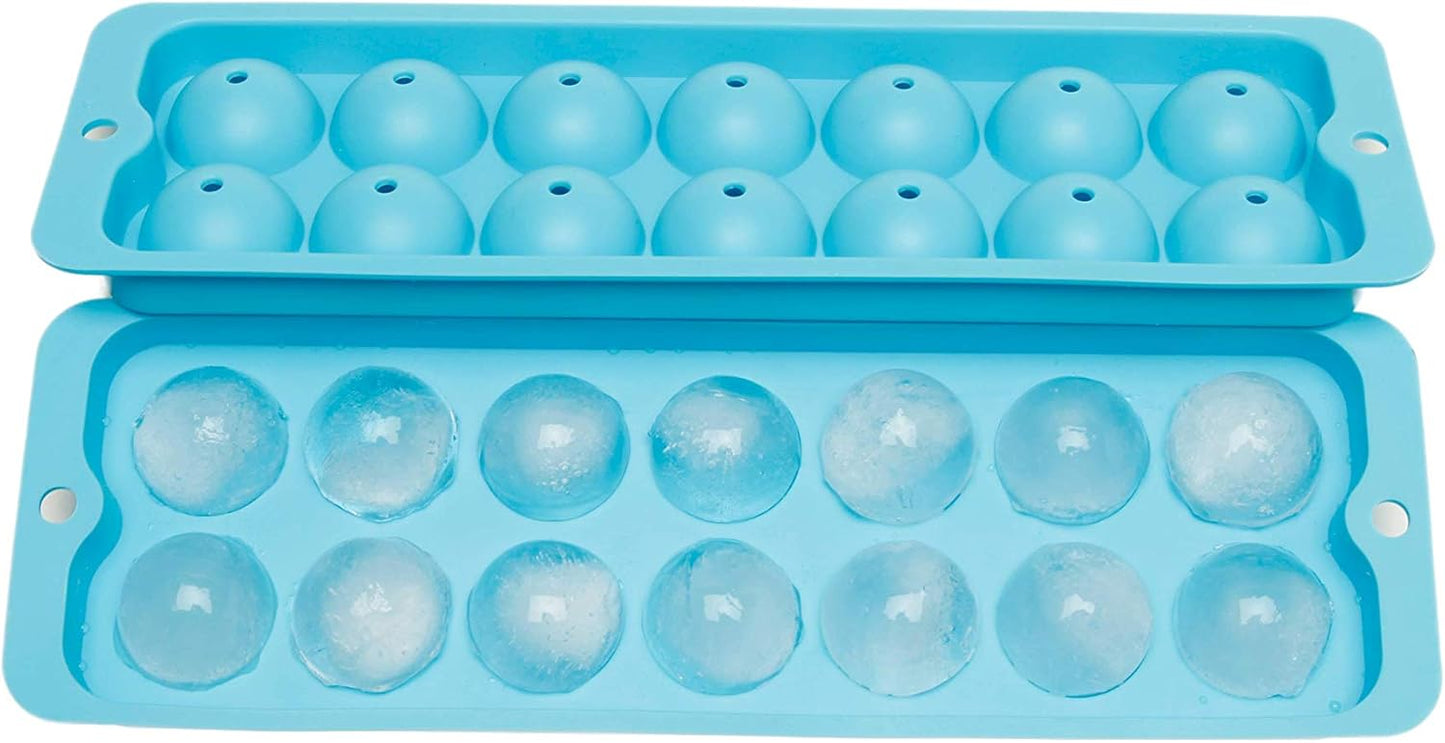 SILICONE 14 BALL ICE TRAY - BLUE, Easy Release Flexible Ice Tray with Removable Top and Spill Resistant Design
