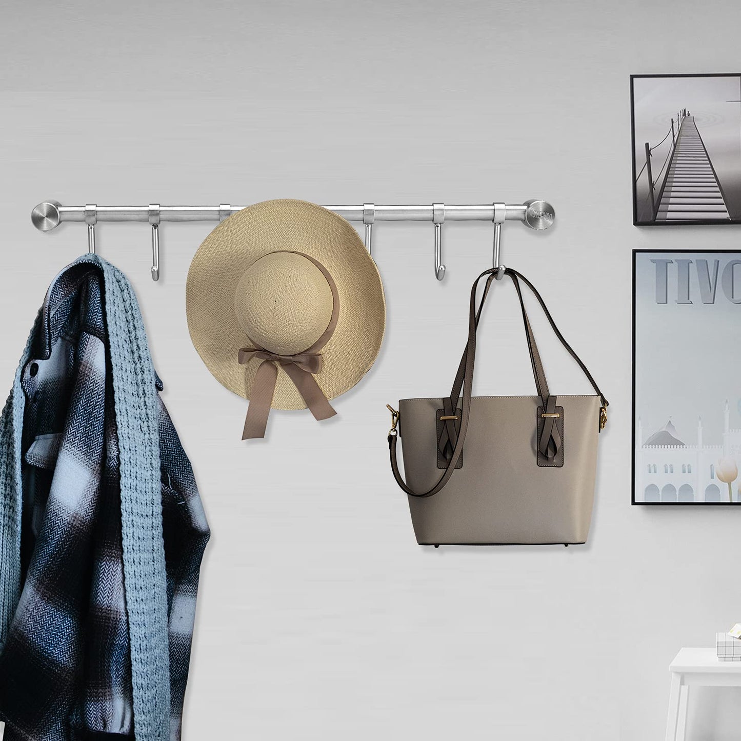 Pot Hangers 2 Pack - 16 Inch Wall Mount Or Under Cabinet Hanging Bars With 7 Sliding Hooks Per Rods, Heavy Duty Pot Rack Kitchen Organizer 304 Stainless Steel Utensil Hanger Versatile Space Saving