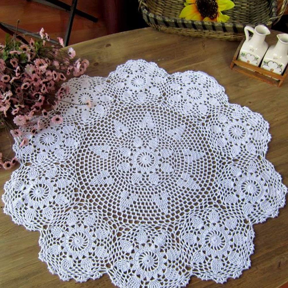 Hetao 100% Cotton Handmade Crochet Round Tablecloth Doilies, White, 24 Inch