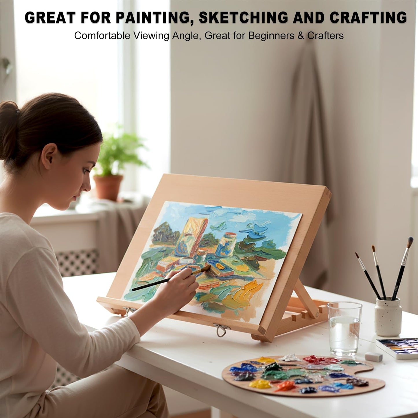 Tabletop Easel for Painting, 16.5"x12" Adjustable Portable Beechwood Drawing Board with Detachable Strap, Art Easel Includes Art Painting Papers, Sketch Papers and Masking Tape, Ideal for Diamond Art