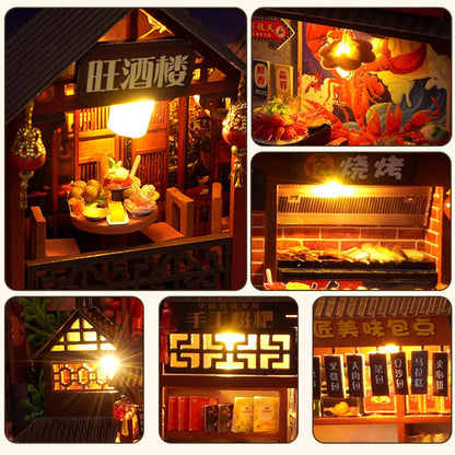 TOPBSFARNY DIY Food Court Miniature Book Nook Kit 3D Model Wooden Dollhouse Booknook Craft Kits Room Decor, Miniature Model House for Adult and Teens, Gifts for Family and Friends