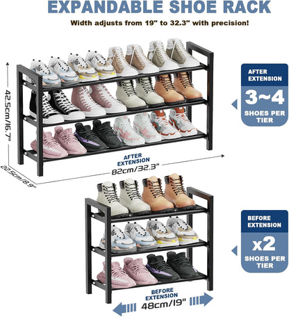 18-33 Closet, 3-Tier Mavivegue Expandable Shoe Rack for Shoe Organizer, Adjustable Shoe Rack for Front Door Entrance