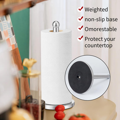Paper Towel Holder Countertop, Paper Towel Holder with Solid Weighted Base, for Standard and Large Size Rolls