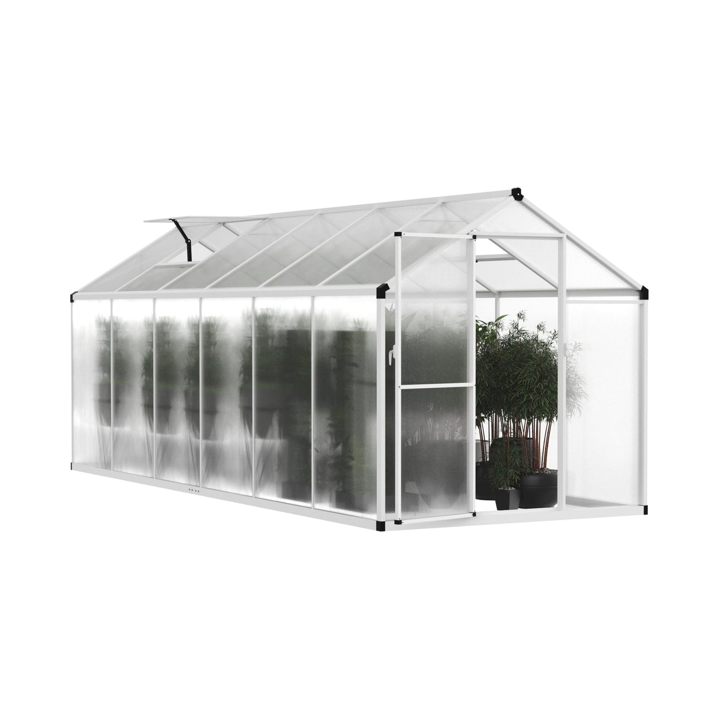 Yardenaler 6' x12' Double-Wall Polycarbonate Aluminum Greenhouse Kit for Outdoor, Walk-in Greenhouse with Lockable Door and Adjustable Roof Vent, Backyard Garden in Winter, White