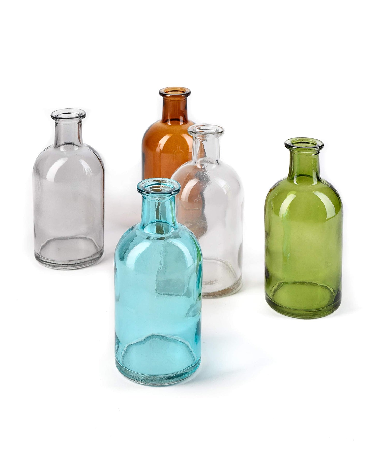 Serene Spaces Living (6 Pack) Bud Vases for Apothecary Jars, Decorative Glass Bottles, Wedding Reception Centerpieces, Mini Flower Vases, Small Medicine Bottles for Home Decor