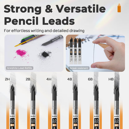 Nicpro 37PCS Art Drawing Supplies Kit, Metal Mechanical Pencil Set 0.5, 0.7, 0.9 & 2mm, 100 Sheets 9x12 Sketch Book, 288PCS Leads, School Supplies Drawing Kit for Artist Adults Teens Kids Sketching