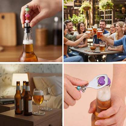 AOZUO 20 Pcs Beadable Wine Stoppers Beadable Beer Opener Set, Bottle Opener Decorative Beaded Wine Bottle Stopper Reusable Alloy Saver for DIY Crafts Bar Party Favor Gifts