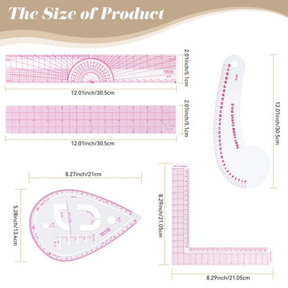 CINDALOG Clear Metric Sewing Ruler Set French Curve Pattern Ruler Kit for Beginners Tailors Designers Dress Makers Ruler Precision Quilting and DIY Supplies Perfect for Drawing, Craft, Sewing (9)