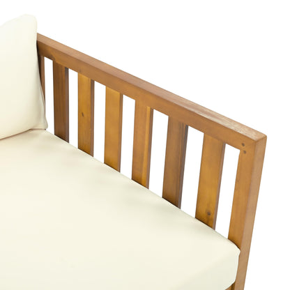 Christopher Knight Home Claremont Outdoor 3 Seater Acacia Wood Daybed with Fabric Water Resistant and Removable Cushions, Patio Garden Poolside Sofa with Slat Paneling Armrest and Back, Teak and Beige