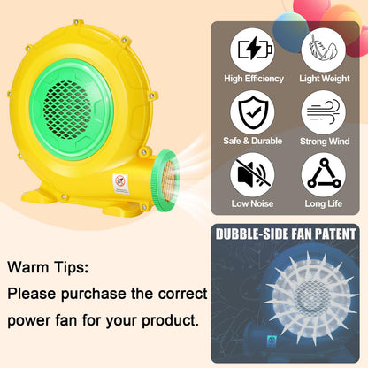 Bounce House Blower, 1100W/1.47HP Commercial Air Blower with Double-Sided Fan Blade Design, Strong Wind and Great Heat Dissipation Properties for Bouncy Castle, Jump Slides, Arch, Inflatables
