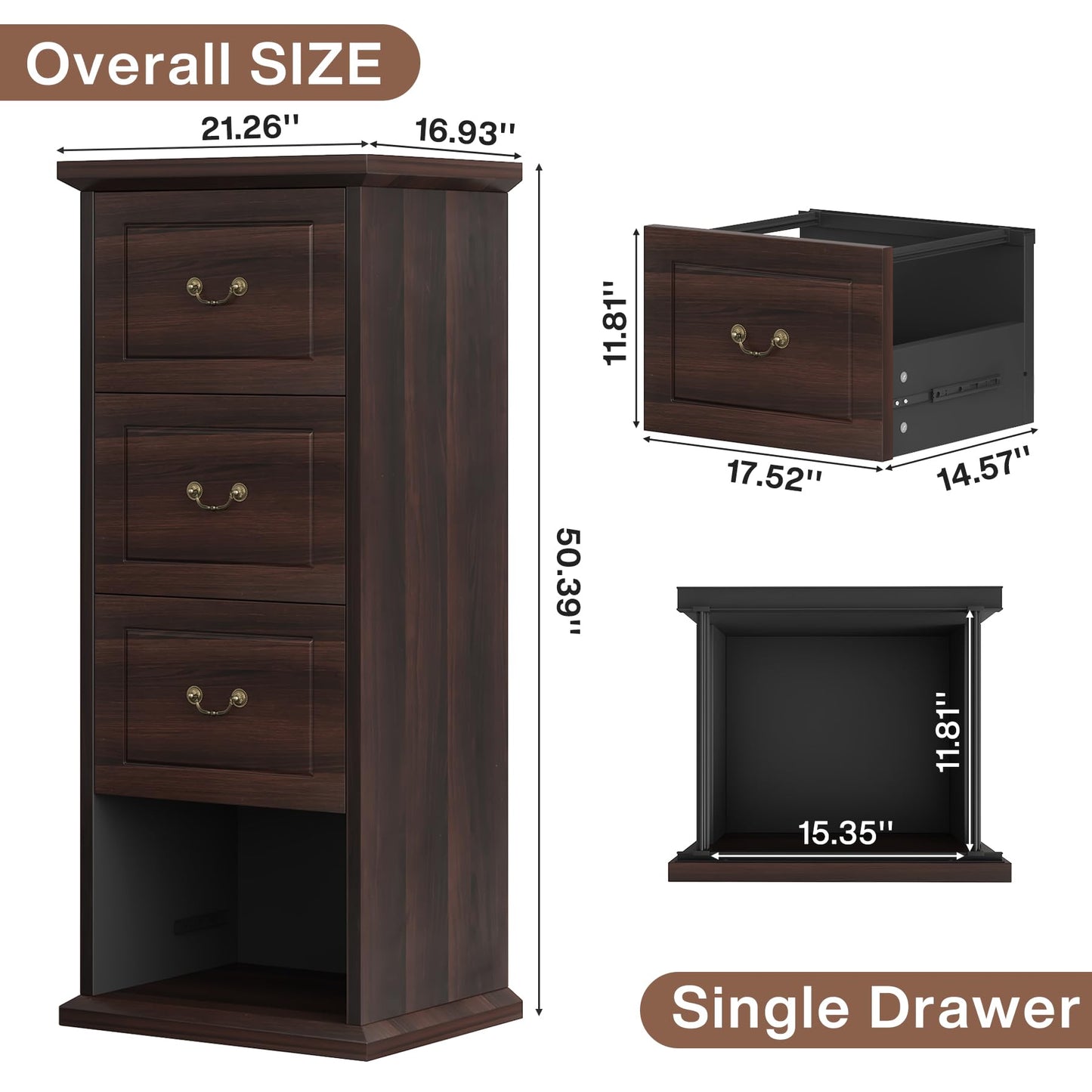 Tribesigns 4-Drawer File Filing Cabinet, Vertical File Cabinet Office Wood Filing Cabinet for A4 /Letter Size Narrow Tall File Storage for Home Office, Walnut