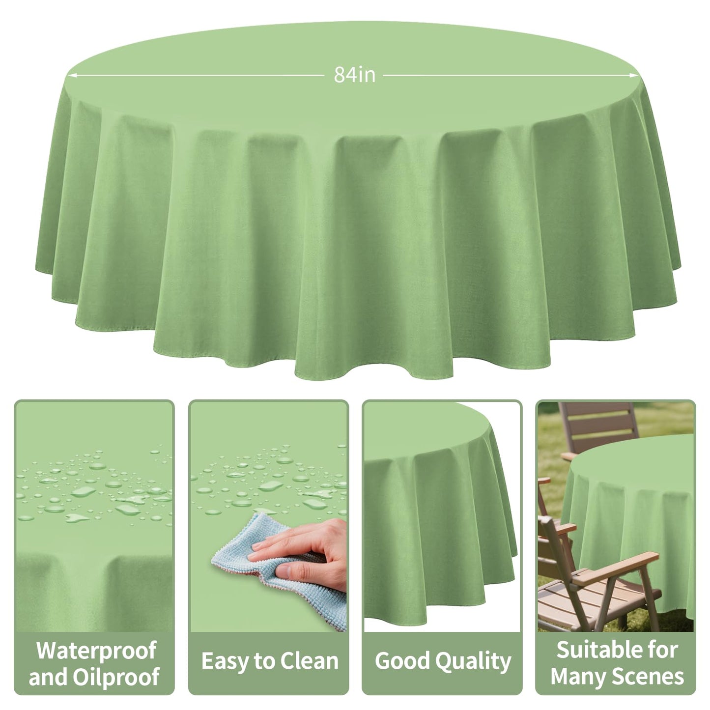 CXPSINC 8 Pack Premium Disposable Plastic Tablecloth 84" Round Table Cover for Birthdays Weddings Christmas Anniversary (Sage Green)