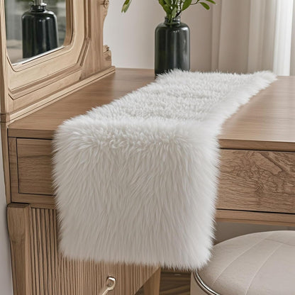 12x47.0 inches) Faux Fur Table Runner,Table Runner for Soft Luxury Winter Decor Xmas White Decorations, Party Birthday