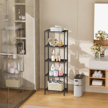 SINGAYE Metal Shelves Wire Shelving：Storage Rack Standing Units Shelf for Kitchen Laundry Bathroom Closet Organizers Pantry Narrow Mesh Adjustable 10" D x 16" W x 55" H Black