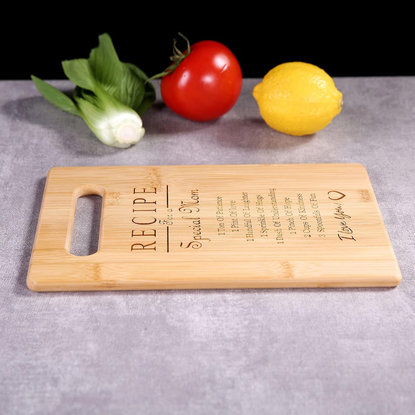 Mother's Day Gift: Special Love Heart Bamboo Cutting Board for Mom - Recipe Gifts (MOM-1)