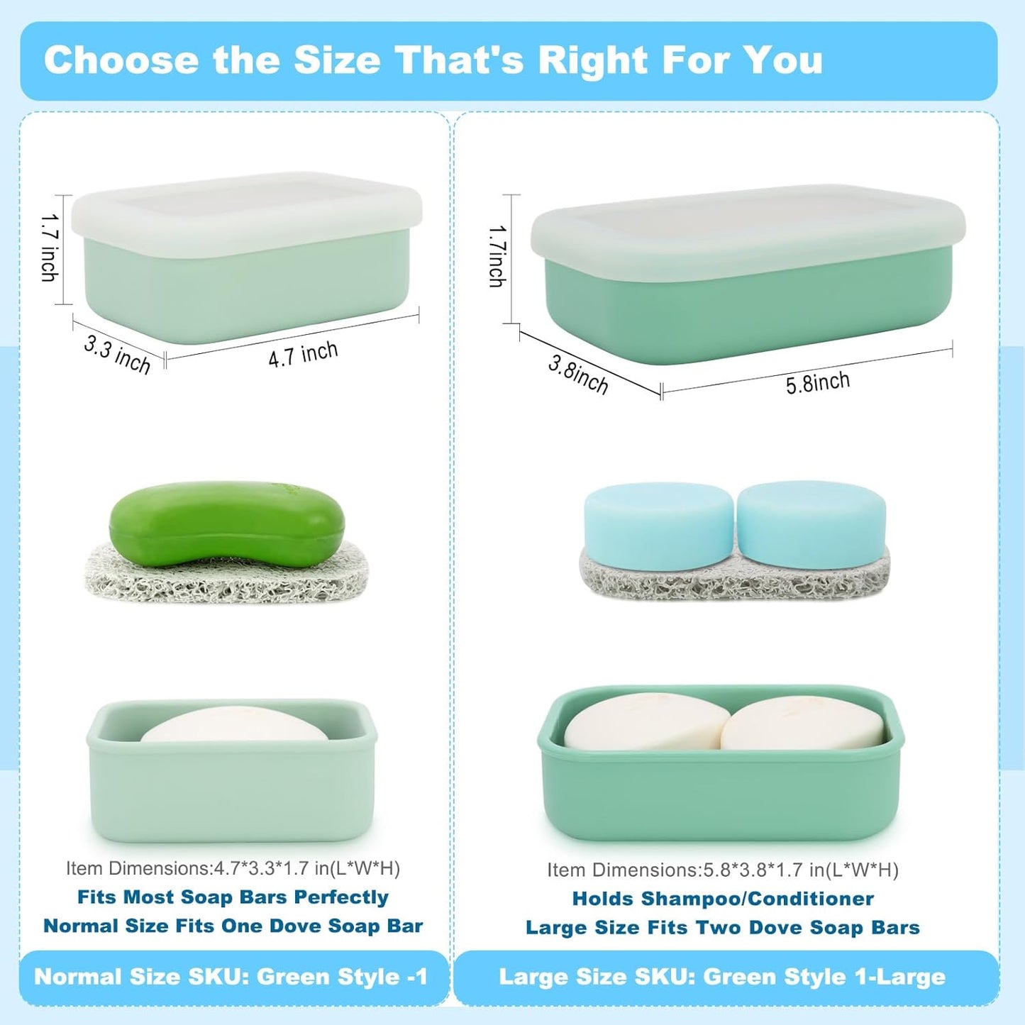 Leak Proof Travel Soap Case, Silicone Soap Container with Drainage Layer, Shatterproof Holder for Travel, Camping, Gym