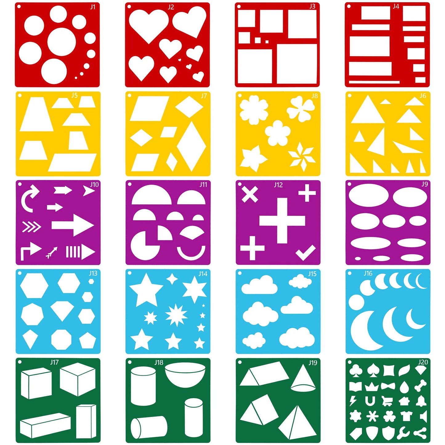 Peohud 40 Pieces Geometric Shaped Stencils, Simple Drawing Chalk Stencils, Colorful Art Painting Template Set for DIY Craft, 5.9 x 5.9 Inches