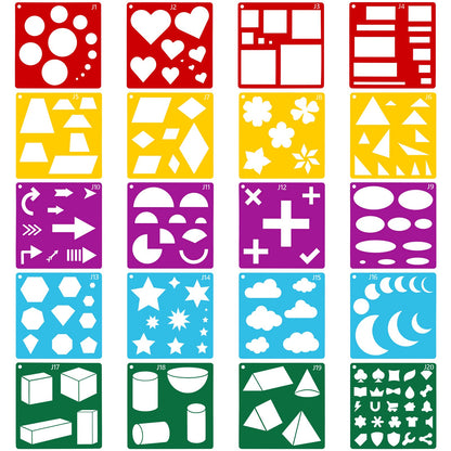 Peohud 40 Pieces Geometric Shaped Stencils, Simple Drawing Chalk Stencils, Colorful Art Painting Template Set for DIY Craft, 5.9 x 5.9 Inches