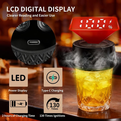 Electric Whiskey Smoker Kit, Fathers Day Mens Gifts for Men Dad Husband from Daughter Son Wife, Rechargeable Cocktail Smoker with 6 Wood Chips Built-in Lighter, Old Fashioned Bourbon Drink Smoker Kit