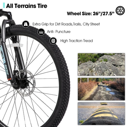 HH HILAND 27.5 Inch Mountain Bike, Mens and Womens Aluminum Frame MTB with 21 Speeds, Dis Brake, Hardtail Bicycle for Adults Green