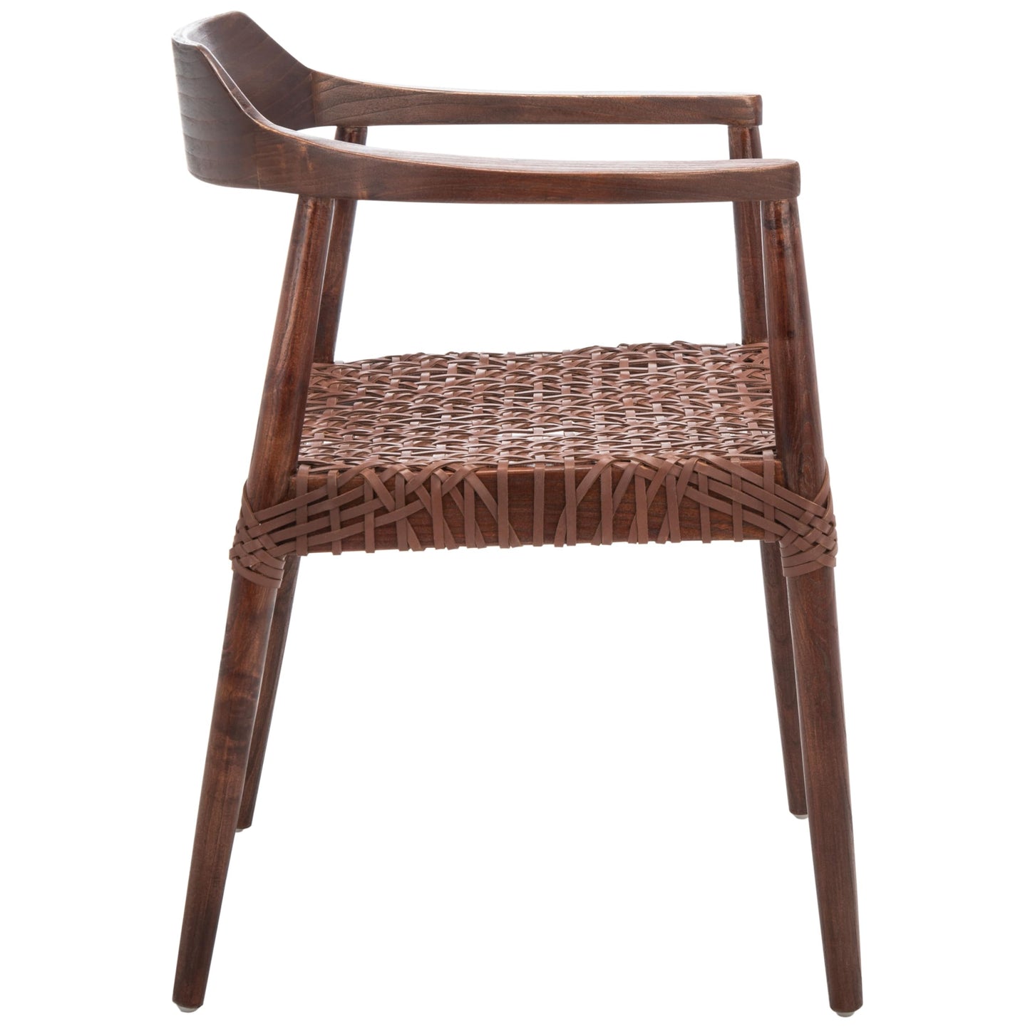 SAFAVIEH Home Collection Munro Walnut Sungkai Wood/Cognac Leather Woven Accent Chair (Fully Assembled)