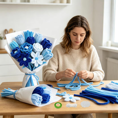 CHRORINE 320 Pcs Pipe Cleaners Bulk Pipe Cleaner Flower Kit Craft Supplies Soft and Flexible Creative Suitable for Art DIY Packaging and Decoration- Blue Tones
