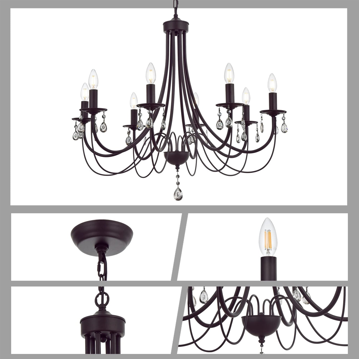 Lucidce Farmhouse Chandeliers 8 Lights Oil Rubbed Bronze Pendant Lighting Dining Room Light Fixtures Modern Crystal Ceiling Light Fixtures