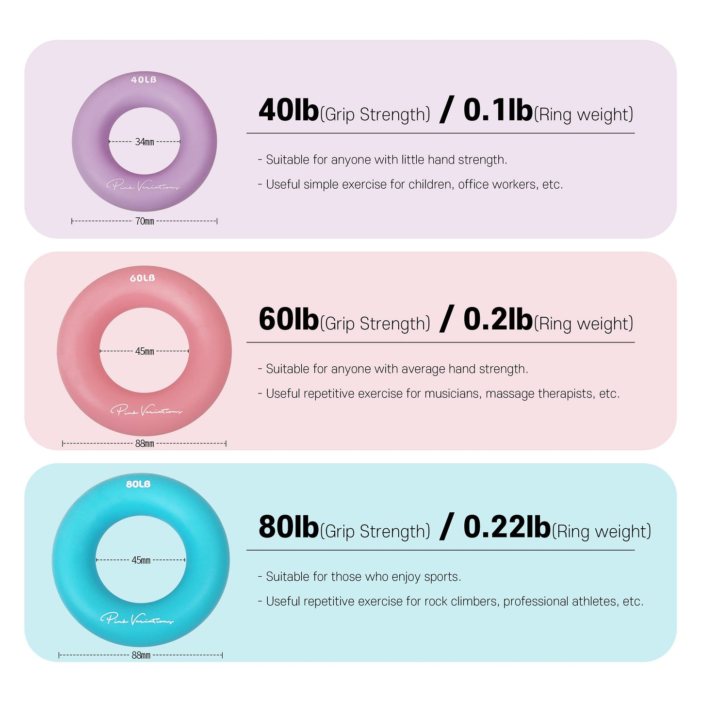 PINK VARIATIONS Smart Exercise Rings - Hoop Extra Weight - Hand Exerciser - Pilates Ring - Grip Strength Trainer - Compatible with Smart Weighted Hoop - Ideal for Fitness, Rehabilitation, Yoga