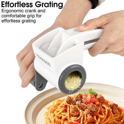JUDOUDOU Cheese Grater Hand Crank - Classic Rotary Cheese Grater, Parmesan Cheese Shredder Handheld with 3 Stainless Steel Drums, Can be used for Hard Cheese, Chocolate and Nuts - Dishwasher Safe