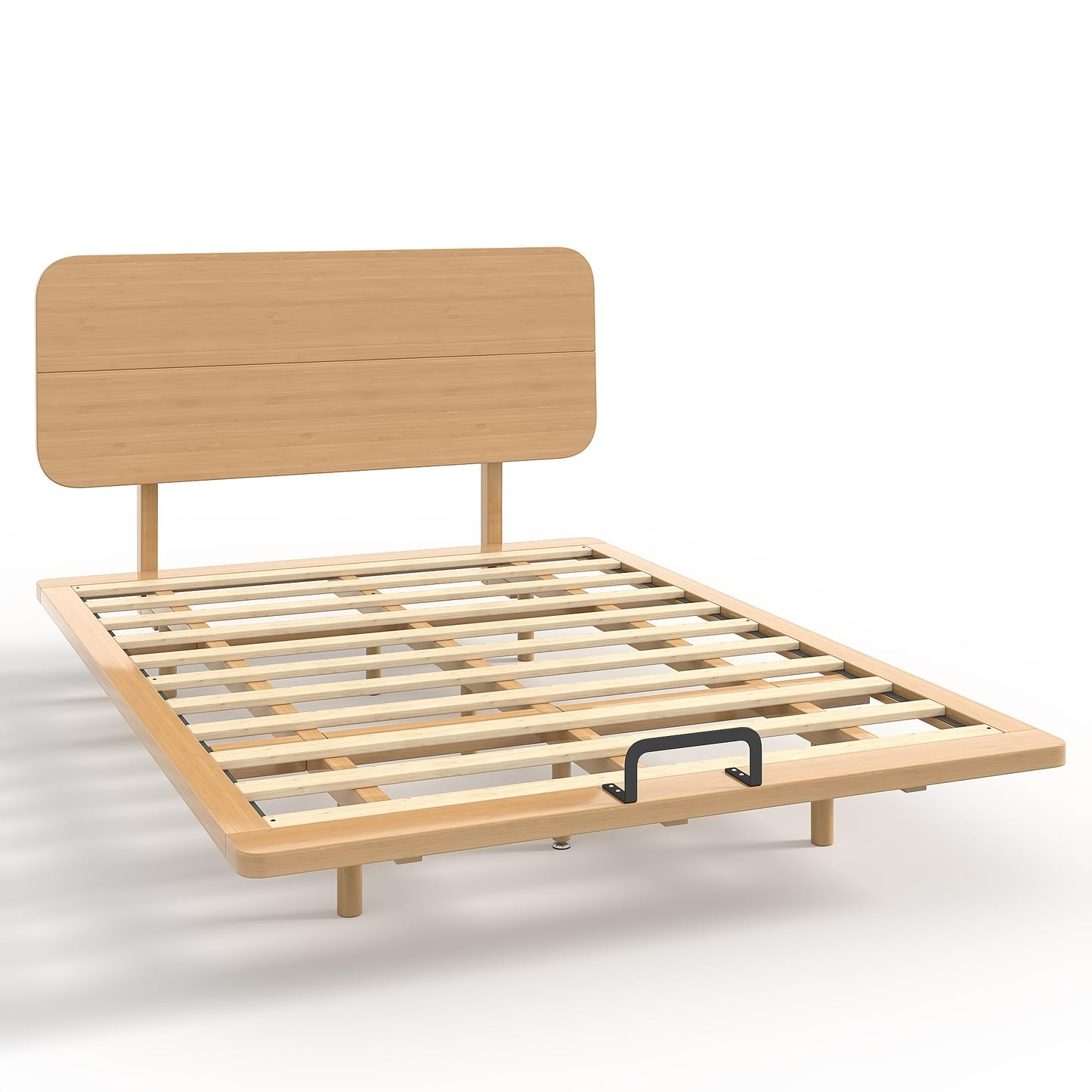 Bellemave Queen Size Bamboo Bed Frame with Headboard,Bamboo Floating Platform Bed Frame Queen Size with Charging Station and Wood Slats,Easy Assembly,Natural
