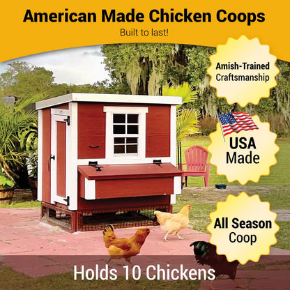 OverEZ Classic Medium Chicken Coop for up to 10 Chickens - Nesting Box - Large Bird, Poultry and Hen House, Made in USA