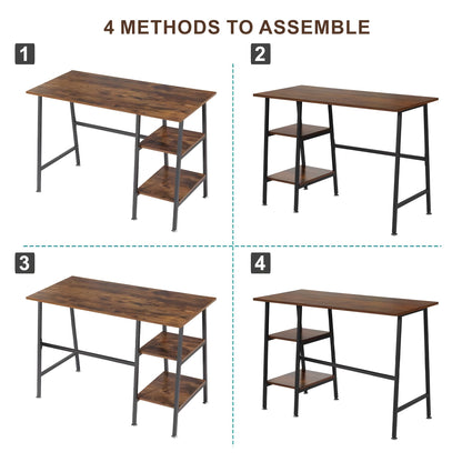 VECELO 43.1 Inch Computer Desk Home Office Walnut Study Desk Work Office Table with Shelves Wooden Desk for Bedroom