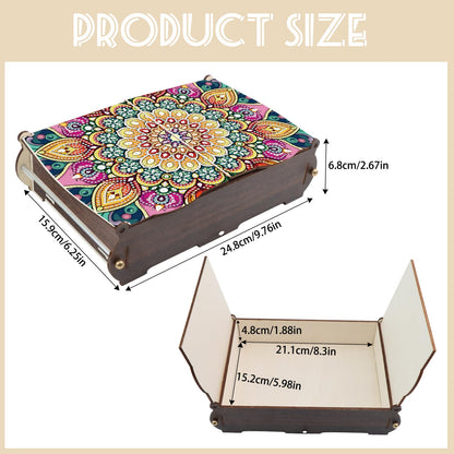 MVVMTOP Diamond Art Painting Kit Wooden Storage Box, Mandala Pattern DIY Special Shaped Diamond Flip Cover Wooden Money Box, Handmade Art Desktop Decorations Birthday Gifts for Friends