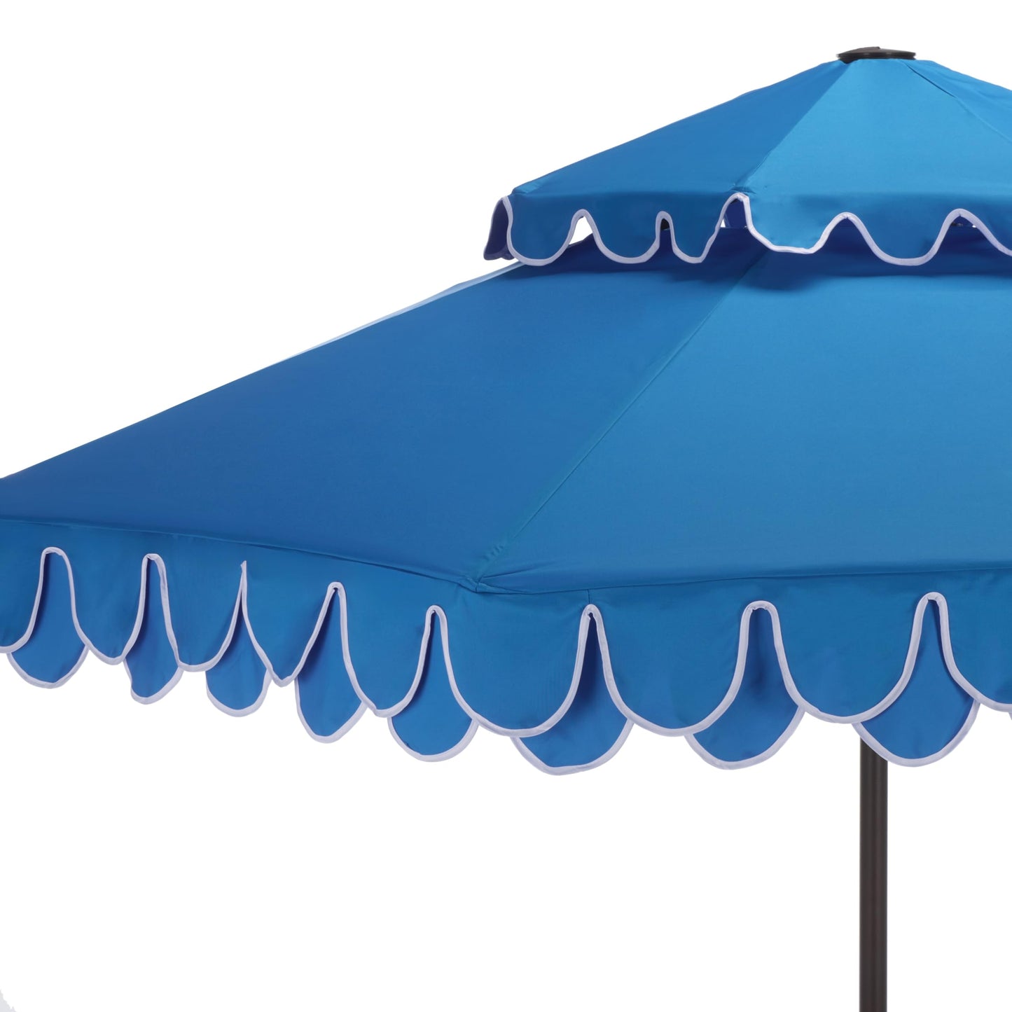 SAFAVIEH Outdoor - Valance 9-Foot Double-Top Patio Umbrella - Pacific Blue & White Canopy - Brown Aluminum Pole - Double-Top Vented Petal Trim - Ideal for Patio, Deck, Poolside, Backyard (PAT8206P)