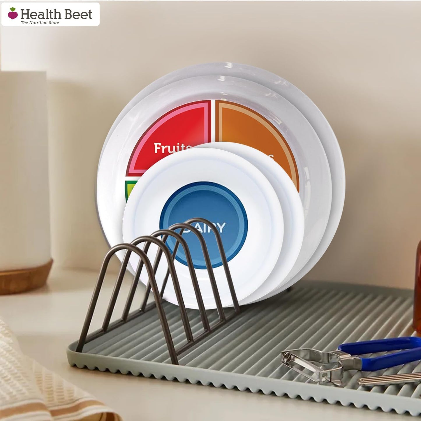 Health Beet MyPlate Portion Control Plate with Dairy Bowl - 4 Flat Sections for Health Education (1-Pack)