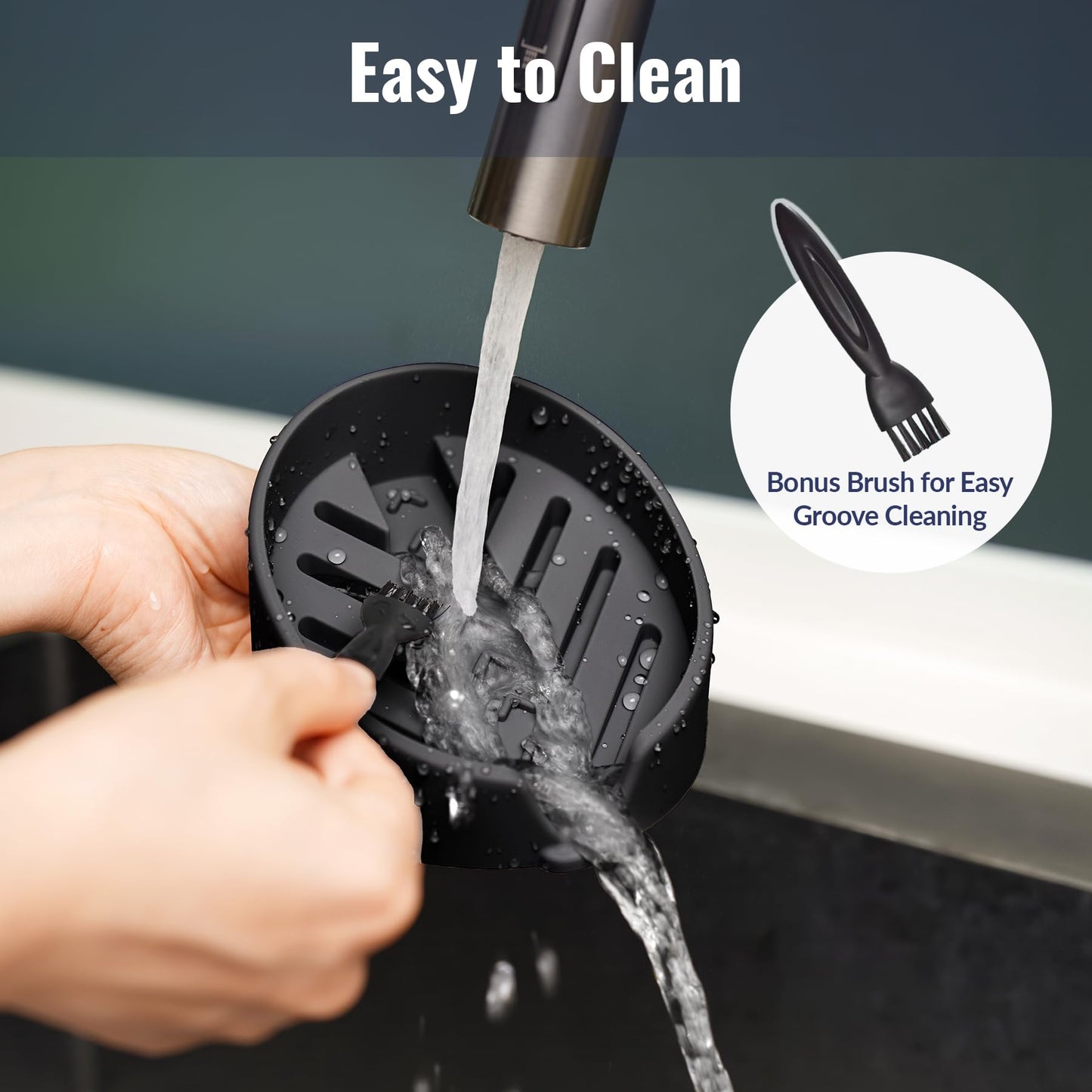 NiHome Silicone Sponge Holder Compatible with Scrub Daddy Mommy Sponges for Kitchen & Bathroom, Auto Draining Organizer, Holds Multiple Sponges & Cleaning Tools, Food-Grade, Dishwasher Safe (Black)