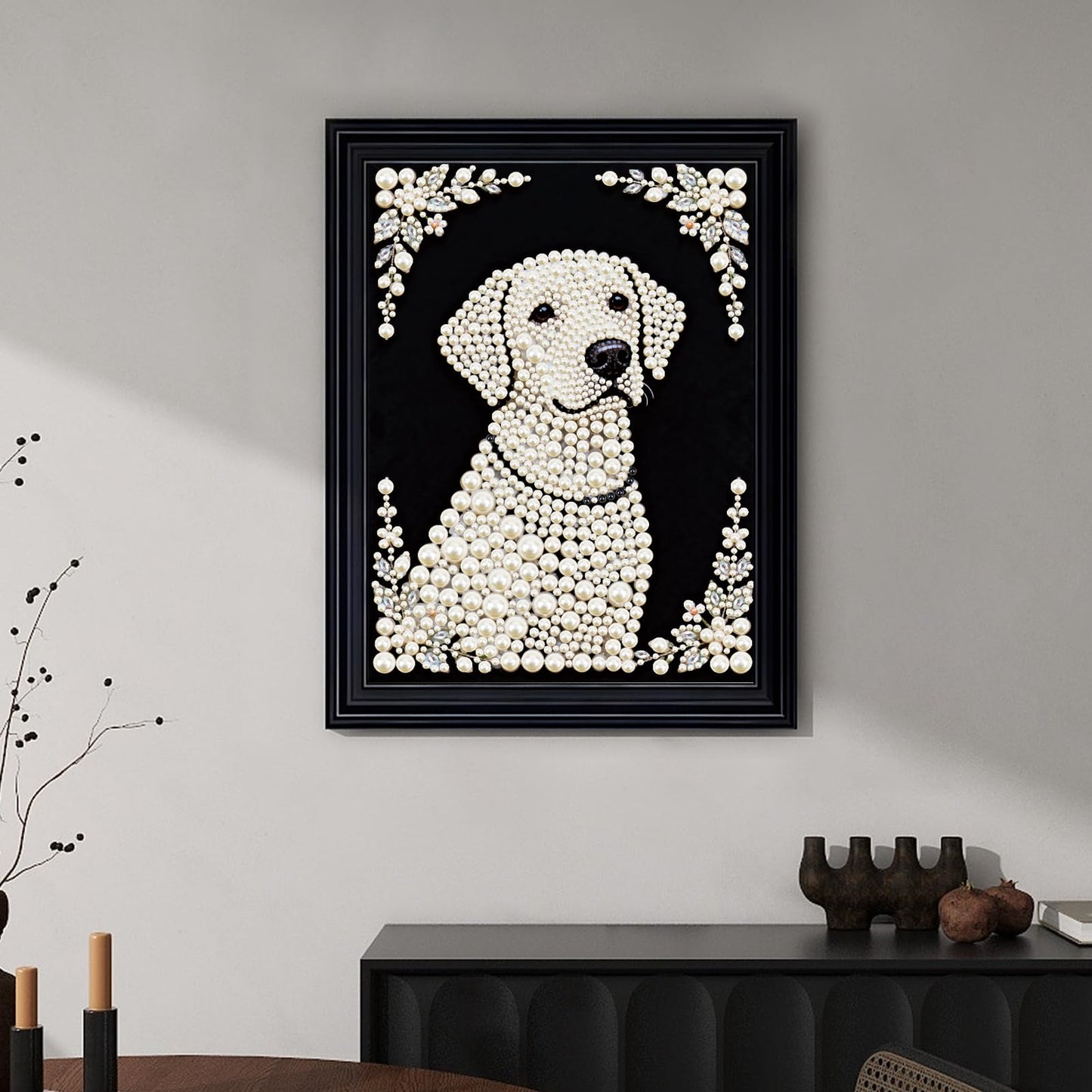 Stalente Pearl Diamond Painting Kits for Adults Dog, 5D Special Shape Diamond Art Kits for Beginners, Crystal Rhinestones Diamond Painting for Home Wall Decoration Gift 12×16inch, Animal