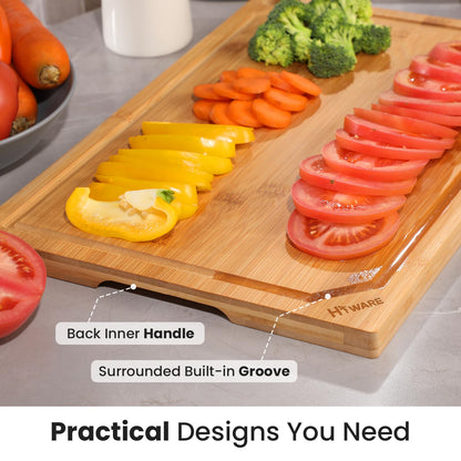 Hiware Extra Large Bamboo Cutting Board for Kitchen, Heavy Duty Wood Cutting Board with Juice Groove, 100% Organic Bamboo, Pre Oiled, 18" x 12"