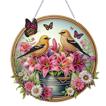 C‘eitura 5D DIY Diamond Painting Hanging Ornament Flower & Bird Sun Catcher, Double Sided Diamond Art Craft Kit for Home Wall Window Decor, Creative Relaxing Gift for Adults & Teens