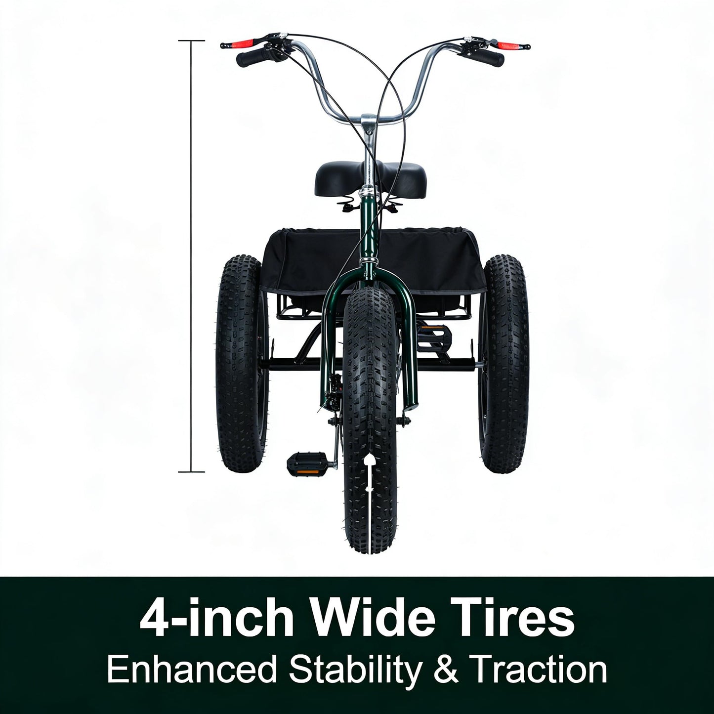 nawoefii Fat Tire Tricycle for Adults 20 Inch, 3 Wheel Bike for Adults Men Women, 7 Speed Cruise Trike with Big Basket, 450 LBS Load All Terrain Heavy Duty Three-Wheeled Cargo Bicycle