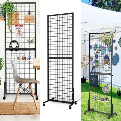 NectaCol Grid Wall Panels, 2 Packs 2'x 6' Gridwall Panels Tower with T-Base, Black Wire Grid Wall Display Rack, Craft Show Display Rack, Art Gridwall Display Stand