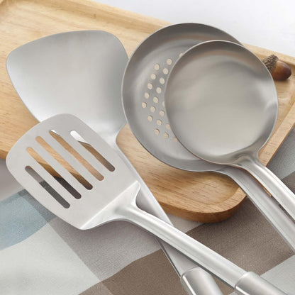 Pleafind 4-Pcs Cooking Utensils Set, Stainless Steel Kitchen Utensils for Wok, Dishwasher Safe